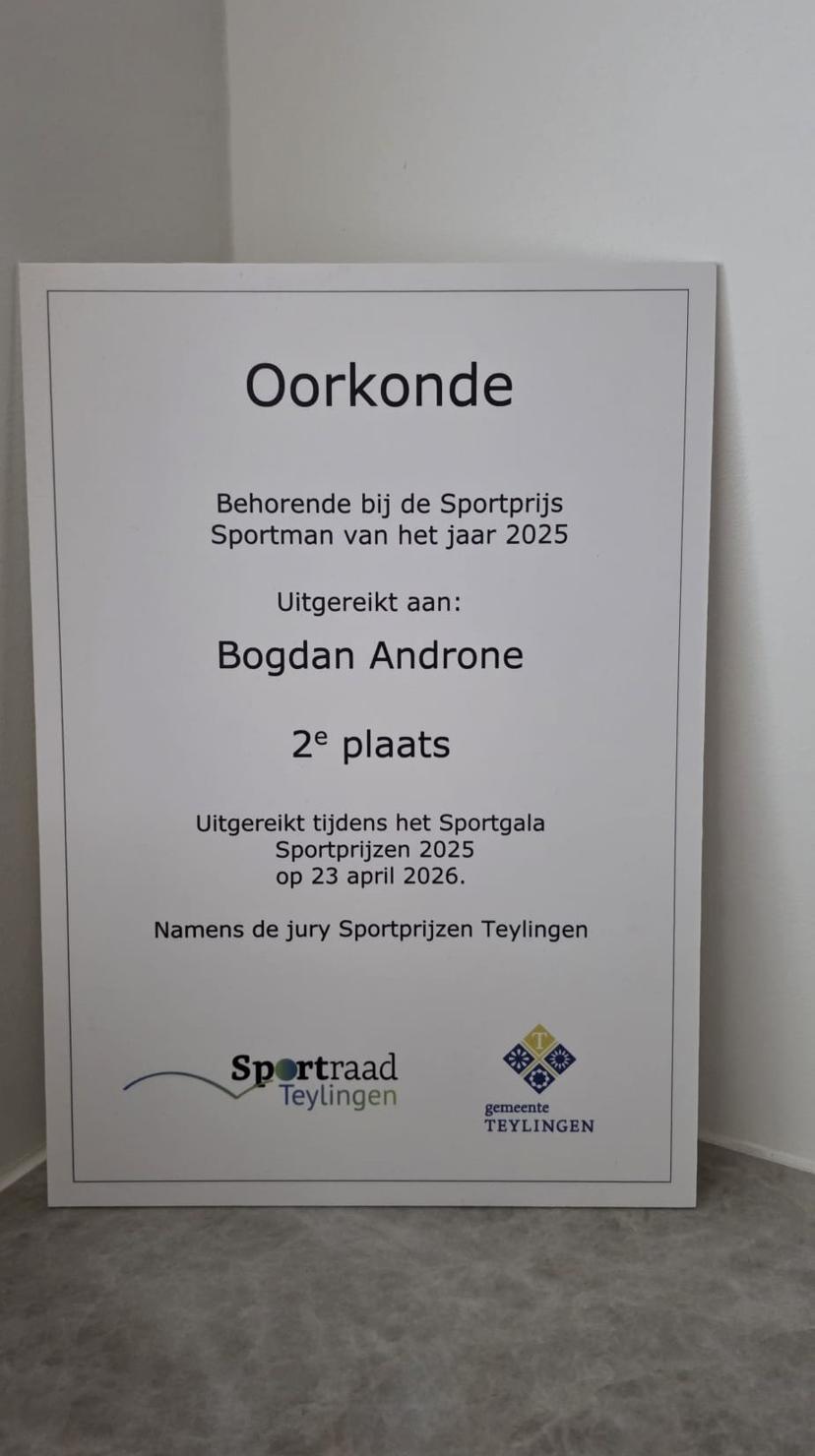 Oorkonde - Sportsman of the Year award certificate